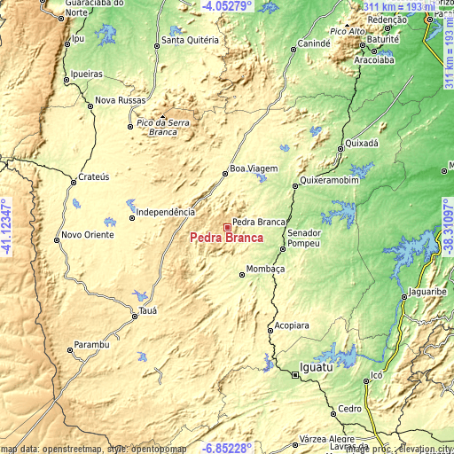 Topographic map of Pedra Branca