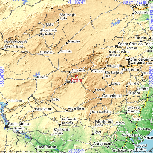 Topographic map of Pedra