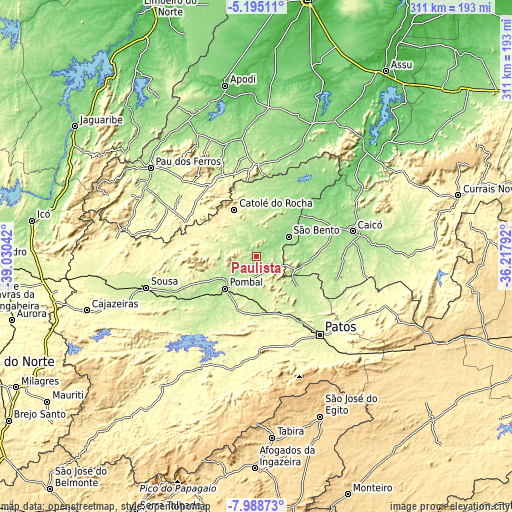 Topographic map of Paulista