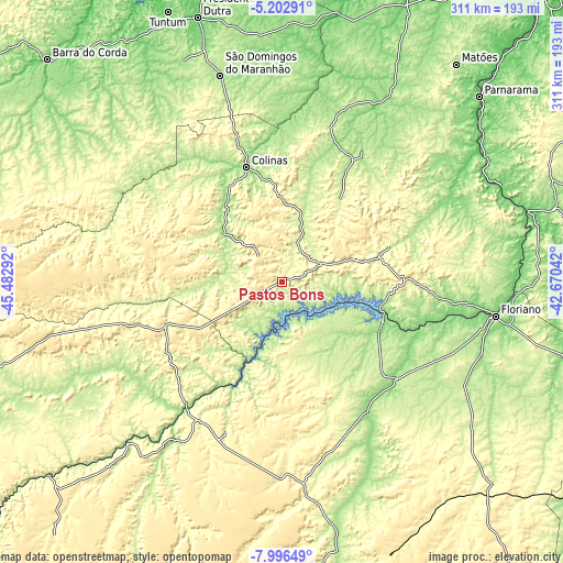 Topographic map of Pastos Bons