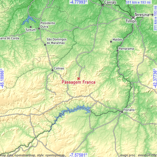Topographic map of Passagem Franca