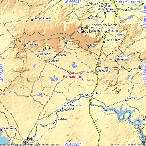 Topographic map of Parnamirim