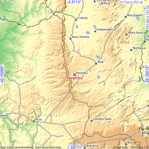 Topographic map of Parambu