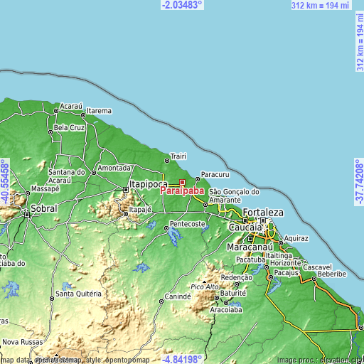 Topographic map of Paraipaba
