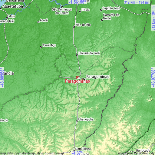 Topographic map of Paragominas