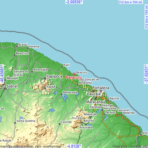 Topographic map of Paracuru