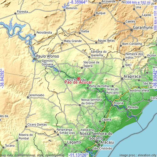 Topographic map of Pão de Açúcar