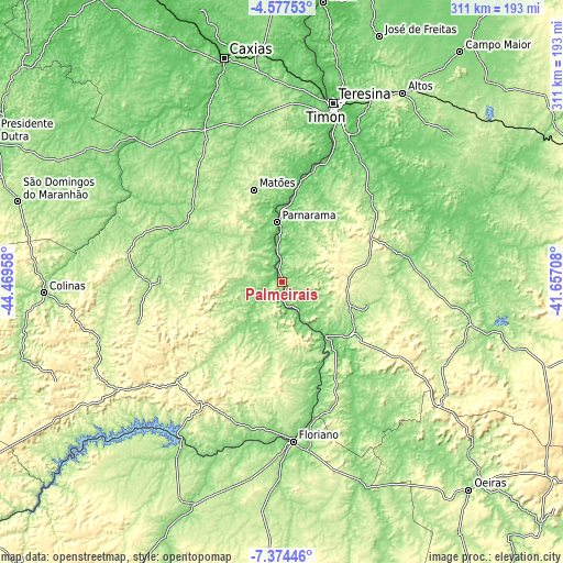 Topographic map of Palmeirais