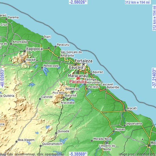 Topographic map of Pacatuba