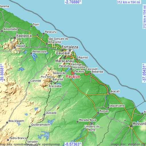 Topographic map of Pacajus