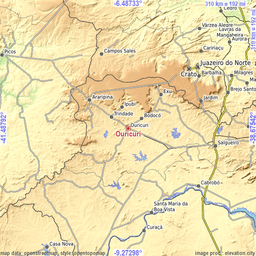 Topographic map of Ouricuri