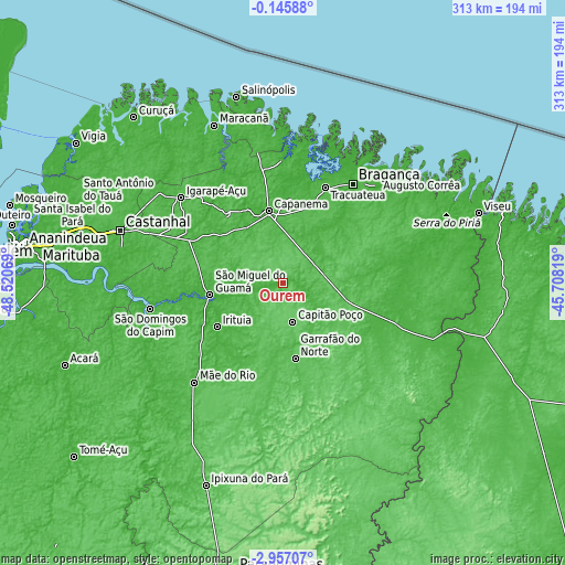 Topographic map of Ourém