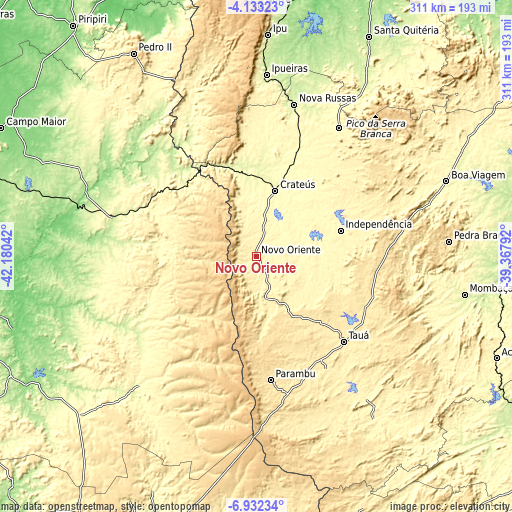 Topographic map of Novo Oriente