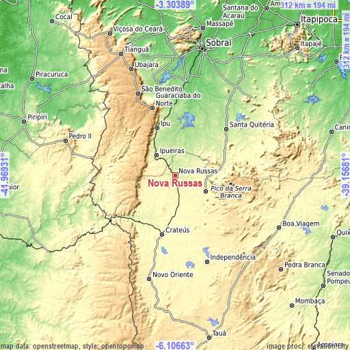 Topographic map of Nova Russas