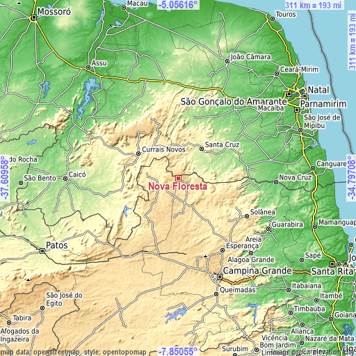 Topographic map of Nova Floresta