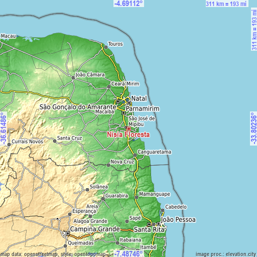 Topographic map of Nísia Floresta