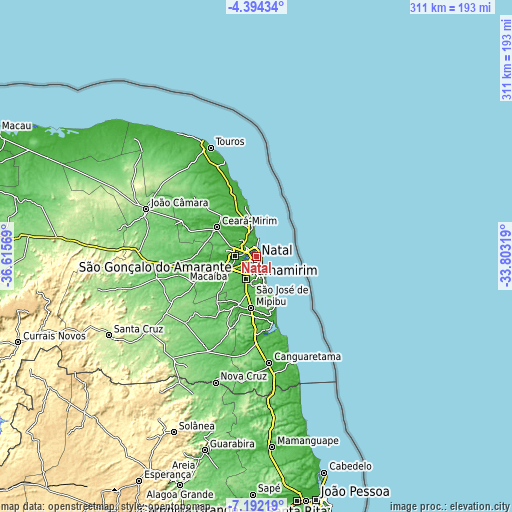 Topographic map of Natal