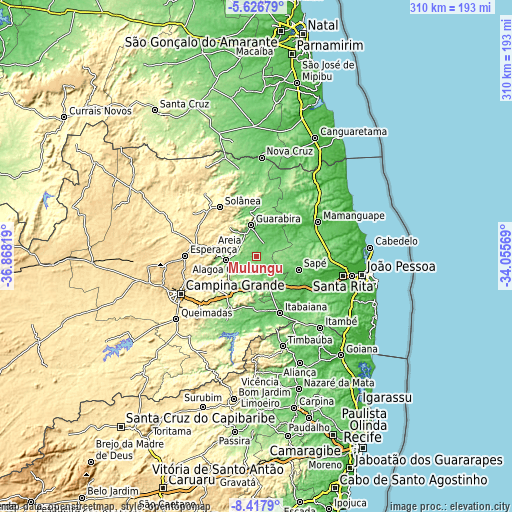 Topographic map of Mulungu