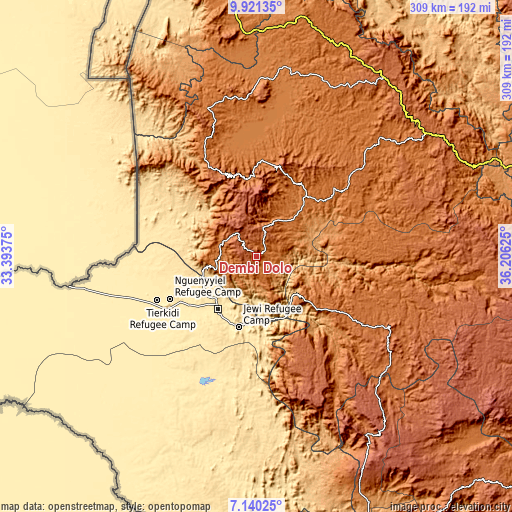 Topographic map of Dembī Dolo