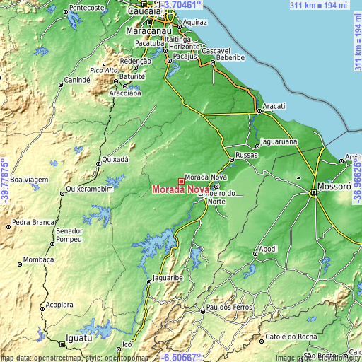 Topographic map of Morada Nova