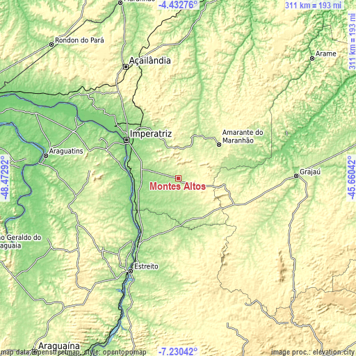 Topographic map of Montes Altos