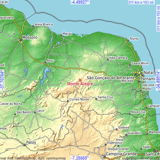 Topographic map of Monte Alegre