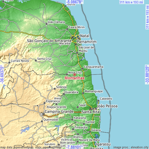 Topographic map of Montanhas