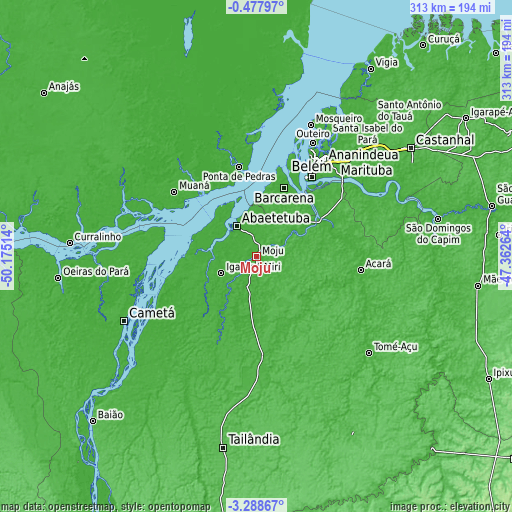 Topographic map of Moju