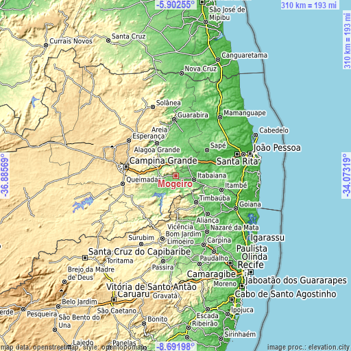 Topographic map of Mogeiro