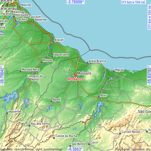 Topographic map of Mossoró