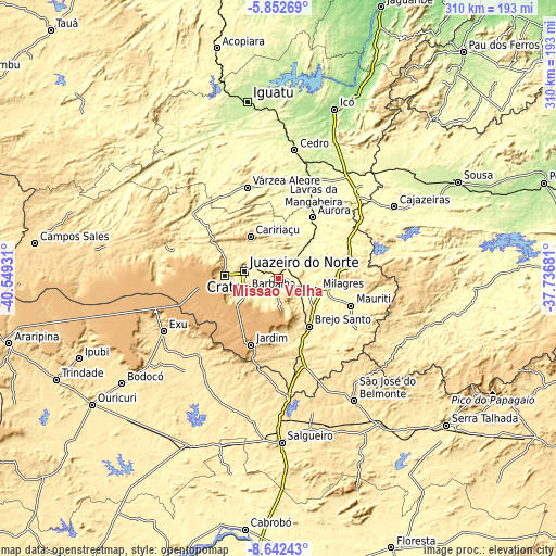 Topographic map of Missão Velha