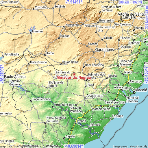 Topographic map of Minador do Negrão