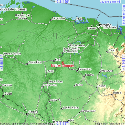 Topographic map of Matias Olímpio