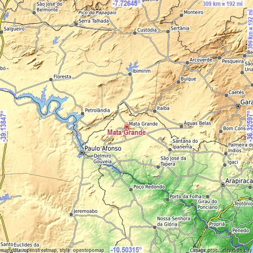 Topographic map of Mata Grande