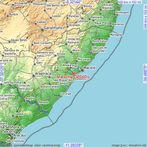 Topographic map of Marechal Deodoro
