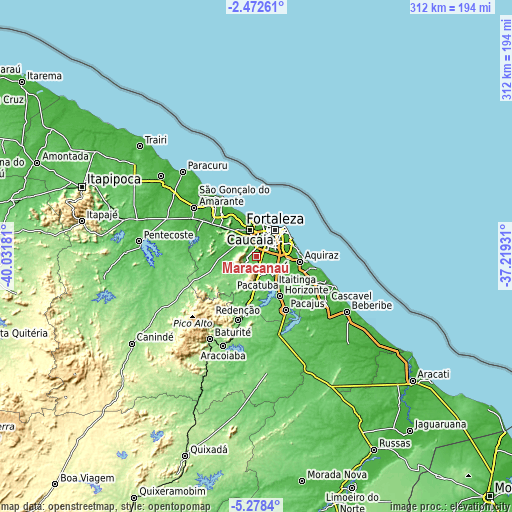 Topographic map of Maracanaú