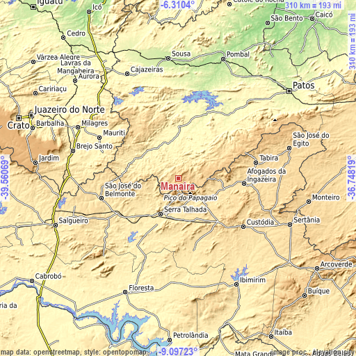 Topographic map of Manaíra