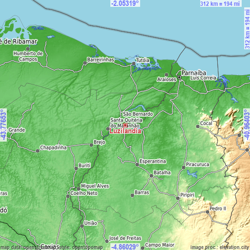 Topographic map of Luzilândia