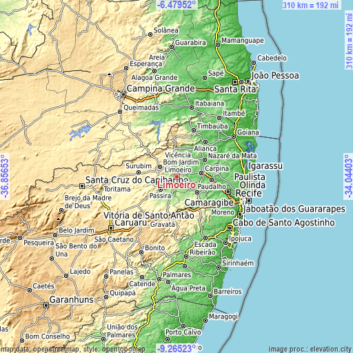 Topographic map of Limoeiro