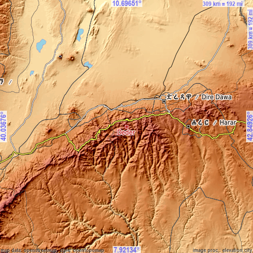 Topographic map of Deder