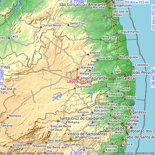 Topographic map of Lagoa Seca