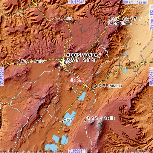 Topographic map of Bishoftu