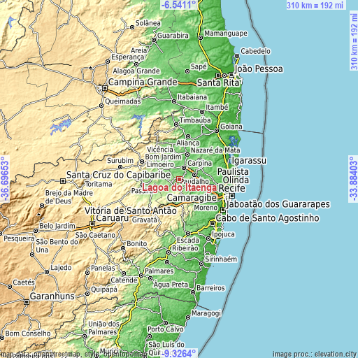 Topographic map of Lagoa do Itaenga