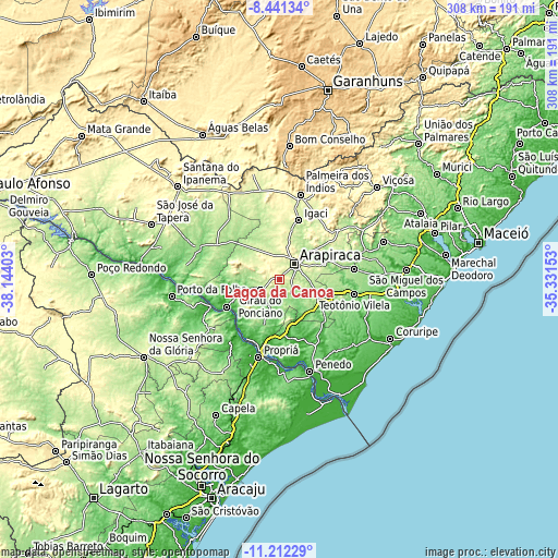 Topographic map of Lagoa da Canoa