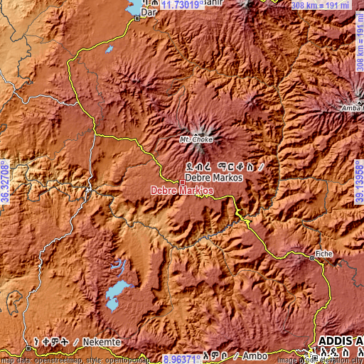 Topographic map of Debre Mark’os