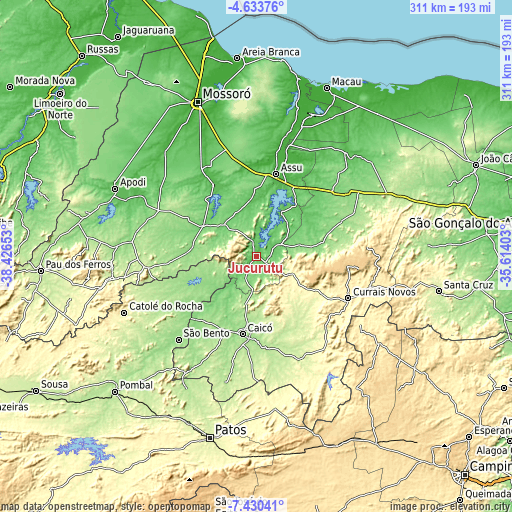 Topographic map of Jucurutu