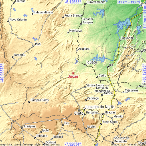 Topographic map of Jucás