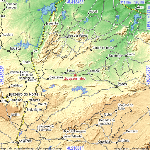 Topographic map of Juàzeirinho