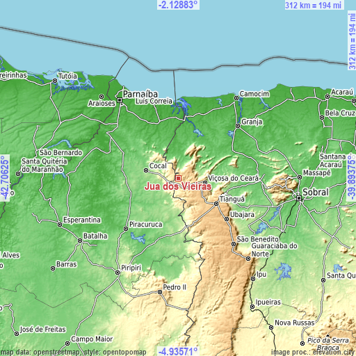 Topographic map of Juá dos Vieiras