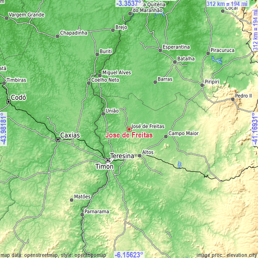 Topographic map of José de Freitas